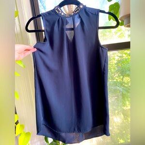 H&M navy jeweled collar blouse